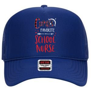 Cupid's Favorite School Nurse Red Plaid Valentine's Day Gift High Crown Mesh Back Trucker Hat