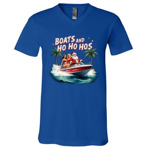 Christmas Funny Santa Boats And Ho Ho Hos Cool Gift V-Neck T-Shirt