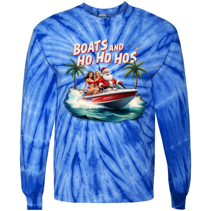 Christmas Funny Santa Boats And Ho Ho Hos Cool Gift Tie-Dye Long Sleeve Shirt