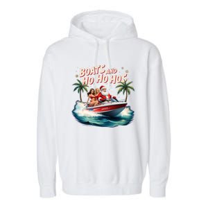 Christmas Funny Santa Boats And Ho Ho Hos Cool Gift Garment-Dyed Fleece Hoodie