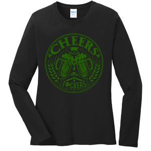 Cheers Fckers St Patricks Day MäNner Frauen Bier Trinken Gift Ladies Long Sleeve Shirt