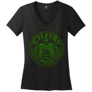 Cheers Fckers St Patricks Day MäNner Frauen Bier Trinken Gift Women's V-Neck T-Shirt