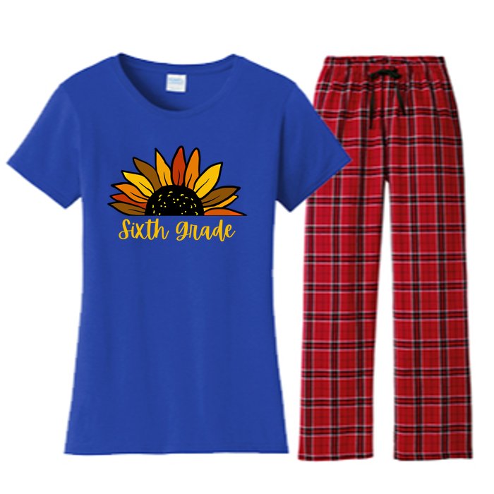 Cute Fall Sunflower Back To School Sixth Grade 6Th Grade Gift Women's Flannel Pajama Set