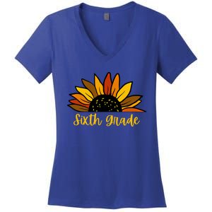 Cute Fall Sunflower Back To School Sixth Grade 6Th Grade Gift Women's V-Neck T-Shirt