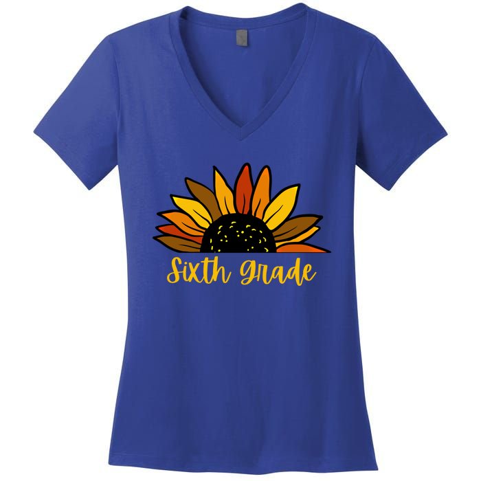 Cute Fall Sunflower Back To School Sixth Grade 6Th Grade Gift Women's V-Neck T-Shirt