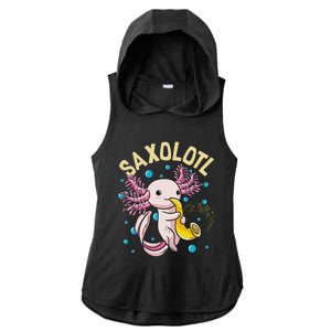 Cute & Funny Saxolotl Adorable Sax Playing Axolotl Animal Ladies PosiCharge Tri-Blend Wicking Draft Hoodie Tank