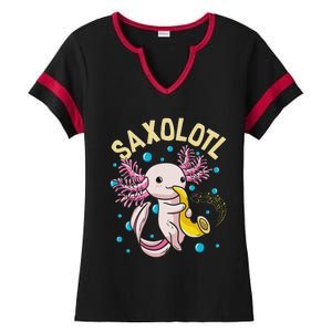 Cute & Funny Saxolotl Adorable Sax Playing Axolotl Animal Ladies Halftime Notch Neck Tee