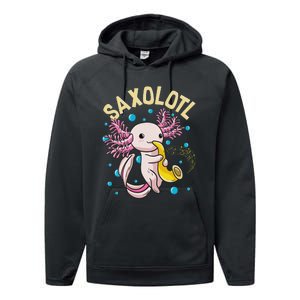 Cute & Funny Saxolotl Adorable Sax Playing Axolotl Animal Performance Fleece Hoodie