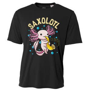 Cute & Funny Saxolotl Adorable Sax Playing Axolotl Animal Cooling Performance Crew T-Shirt