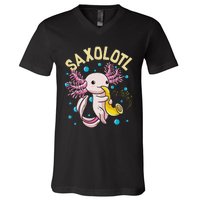 Cute & Funny Saxolotl Adorable Sax Playing Axolotl Animal V-Neck T-Shirt