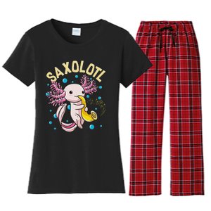 Cute & Funny Saxolotl Adorable Sax Playing Axolotl Animal Women's Flannel Pajama Set