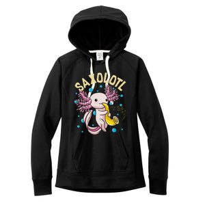 Cute & Funny Saxolotl Adorable Sax Playing Axolotl Animal Women's Fleece Hoodie