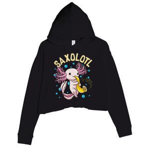 Cute & Funny Saxolotl Adorable Sax Playing Axolotl Animal Crop Fleece Hoodie