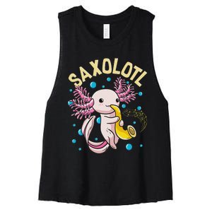 Cute & Funny Saxolotl Adorable Sax Playing Axolotl Animal Women's Racerback Cropped Tank