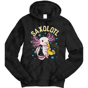 Cute & Funny Saxolotl Adorable Sax Playing Axolotl Animal Tie Dye Hoodie