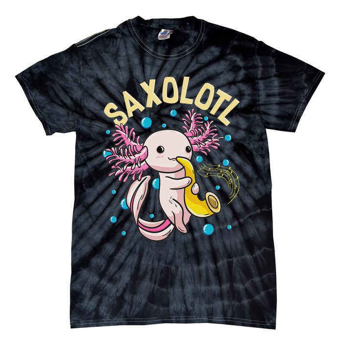 Cute & Funny Saxolotl Adorable Sax Playing Axolotl Animal Tie-Dye T-Shirt