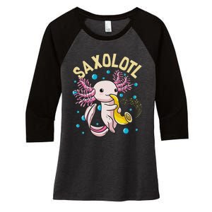 Cute & Funny Saxolotl Adorable Sax Playing Axolotl Animal Women's Tri-Blend 3/4-Sleeve Raglan Shirt