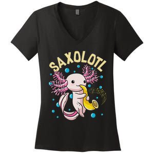 Cute & Funny Saxolotl Adorable Sax Playing Axolotl Animal Women's V-Neck T-Shirt