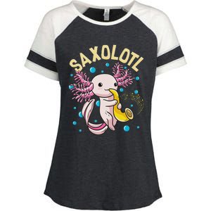 Cute & Funny Saxolotl Adorable Sax Playing Axolotl Animal Enza Ladies Jersey Colorblock Tee