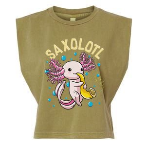 Cute & Funny Saxolotl Adorable Sax Playing Axolotl Animal Garment-Dyed Women's Muscle Tee