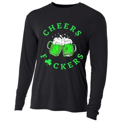 Cheers Fuckers St Patricks Day Beer Drinking Mugs Cooling Performance Long Sleeve Crew