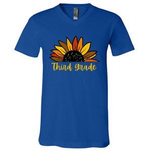 Cute Fall Sunflower Back To School Third Grade 3Rd Grade Cute Gift V-Neck T-Shirt