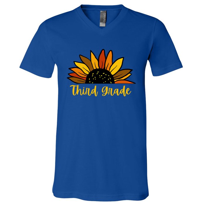 Cute Fall Sunflower Back To School Third Grade 3Rd Grade Cute Gift V-Neck T-Shirt