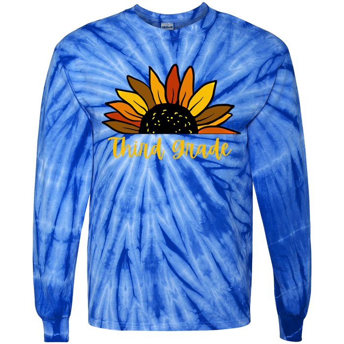 Cute Fall Sunflower Back To School Third Grade 3Rd Grade Cute Gift Tie-Dye Long Sleeve Shirt