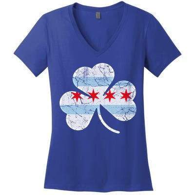 Chicago Flag Shamrock Irish St Patricks Day Family Funny Gift Women's V-Neck T-Shirt