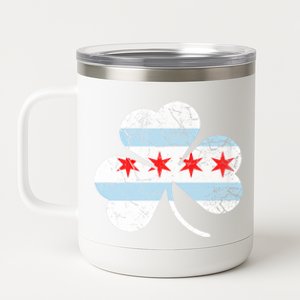 Chicago Flag Shamrock Irish St Patricks Day Family Funny Gift 12 oz Stainless Steel Tumbler Cup