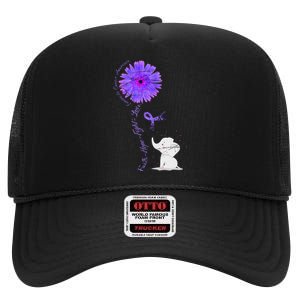 Cancer Fight Support Purple Ribbon Gift Pancreatic Cancer High Crown Mesh Back Trucker Hat