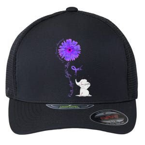 Cancer Fight Support Purple Ribbon Gift Pancreatic Cancer Flexfit Unipanel Trucker Cap