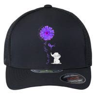 Cancer Fight Support Purple Ribbon Gift Pancreatic Cancer Flexfit Unipanel Trucker Cap