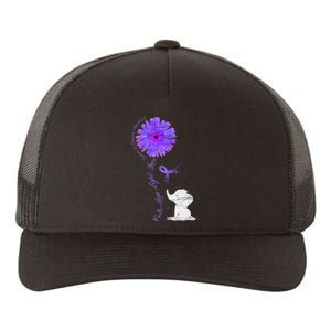 Cancer Fight Support Purple Ribbon Gift Pancreatic Cancer Yupoong Adult 5-Panel Trucker Hat