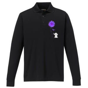 Cancer Fight Support Purple Ribbon Gift Pancreatic Cancer Performance Long Sleeve Polo