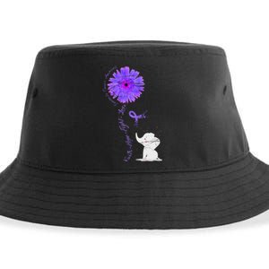 Cancer Fight Support Purple Ribbon Gift Pancreatic Cancer Sustainable Bucket Hat