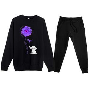 Cancer Fight Support Purple Ribbon Gift Pancreatic Cancer Premium Crewneck Sweatsuit Set