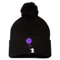 Cancer Fight Support Purple Ribbon Gift Pancreatic Cancer Pom Pom 12in Knit Beanie