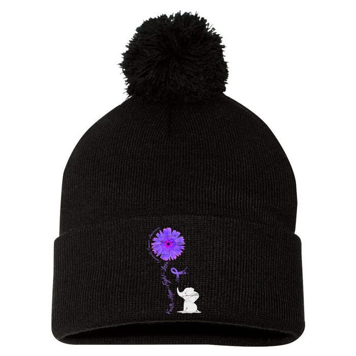 Cancer Fight Support Purple Ribbon Gift Pancreatic Cancer Pom Pom 12in Knit Beanie