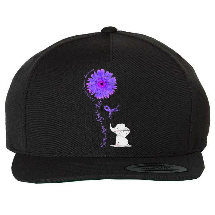 Cancer Fight Support Purple Ribbon Gift Pancreatic Cancer Wool Snapback Cap