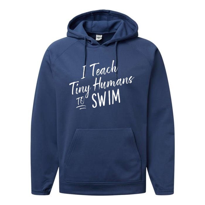 Cute Funny Swim Coach Gift Tiny Humans Swimming Instructor Performance Fleece Hoodie