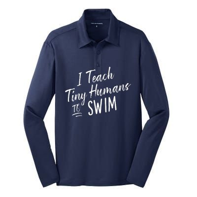 Cute Funny Swim Coach Gift Tiny Humans Swimming Instructor Silk Touch Performance Long Sleeve Polo