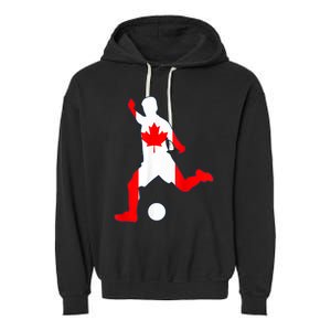 Canada Flag Soccer Player Canadian Pride Garment-Dyed Fleece Hoodie