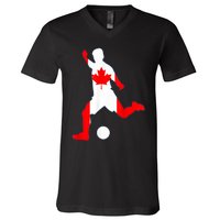 Canada Flag Soccer Player Canadian Pride V-Neck T-Shirt