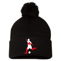 Canada Flag Soccer Player Canadian Pride Pom Pom 12in Knit Beanie