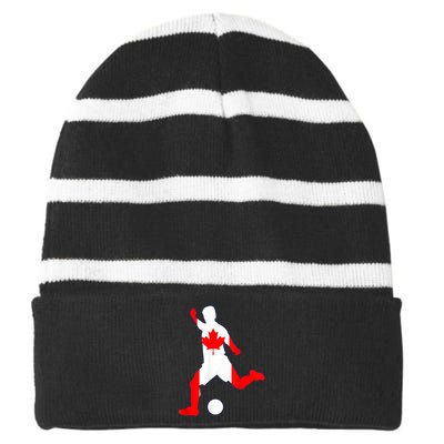 Canada Flag Soccer Player Canadian Pride Striped Beanie with Solid Band