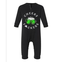 Cheers Fckers' St Patricks Day Beer Drinking Funny Infant Fleece One Piece