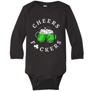 Cheers Fckers' St Patricks Day Beer Drinking Funny Baby Long Sleeve Bodysuit