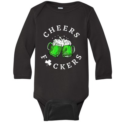 Cheers Fckers' St Patricks Day Beer Drinking Funny Baby Long Sleeve Bodysuit