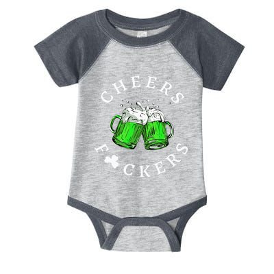 Cheers Fckers' St Patricks Day Beer Drinking Funny Infant Baby Jersey Bodysuit